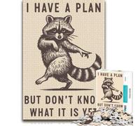 Funny Raccoon Quote Poster, I Have a Plan Hum Jigsaw Puzzle, 300 Pieces | Thoughtful Christmas gift for adults with activity for family time at home.