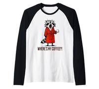 Funny Raccoon Screaming "Where's My Coffee?!" design Raglan Baseball Tee