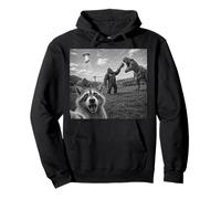 Funny Raccoon Selfie With Bigfoot T Rex Dinosaur And UFO Pullover Hoodie