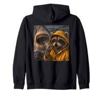 Funny Raccoon Smoking Pipe Shark Attack Meme Vintage Zip Hoodie