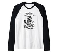 Funny Raccoon Sometimes Think Then Forget Humor Vintage Raglan Baseball Tee
