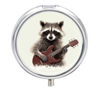 Funny Raccoon Travel Pill Box Case 3 Compartment Cute Pill Organizer Metal Pill Holder with Mirror Small Medicine Organizer Daily Pill Container for Purse Pocket Portable Meds Box