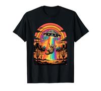 Funny Raccoon UFO Alien Abduction Retro Desert Sunset Value Graphic T-Shirt
