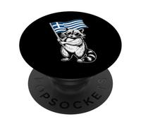 Funny Raccoon with Greek Flag PopSockets Adhesive PopGrip