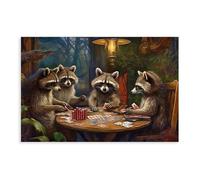 Funny Raccoons Playing Cards Poster Art Print, Humor Animal Playing Poker Wall Art Decor For Pet Lover Man Cave Game Room Bedroom Living Room Aesthetic Wall Decor (2)