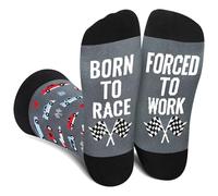 Funny Race Car Socks for Men Women Dad Teenage Boys - BORN TO RACE FORCED TO WORK Novelty Fun Funky Happy Silly Socks for Racer - F1 Merchandise Fathers Day Birthday Gifts Christmas Stocking Filler
