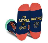 Funny Racing Socks for Men Teens-I’d Rather Be Racing Crew Socks - Fathers Day Novelty Gifts for Dad Husband Brother Crazy Socks-Valentines Birthday Fun Gifts Ideas Christmas Stocking Fillers