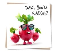 Funny Radish Birthday Card For Dad or Father's Day Card - Dad, You're Rad-ish - Birthday Card For Dad From Son or Daughter