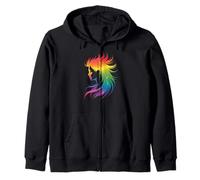 Funny Rainbow Hair Afro Style Pride Artistic Queen Women Men Zip Hoodie