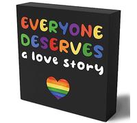 Funny Rainbow Pride Wooden Box Sign Plaque Everyone Deserves a Love Story Wood Box Sign Rustic Art Home Shelf Desk Decor 5 X 5 Inches