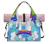 Funny Rainbow Unicorn Sports Duffel Bag for Women Men Weekend Overnight Bag with Shoe Compartment Shoulder Tote Luggage Bag for Yoga Gym Travel