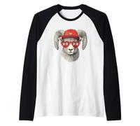 Funny Ram Sheep in Heart Sunglasses Quirky Animal Design Raglan Baseball Tee