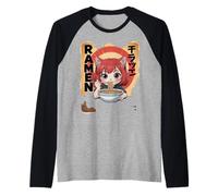 Funny Ramen Anime Cat Girl Eating Noodles Retro Raglan Baseball Tee