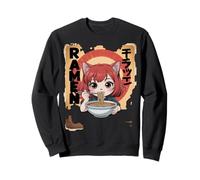 Funny Ramen Anime Cat Girl Eating Noodles Retro Sweatshirt