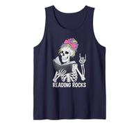 Funny Reading Rocks Skeleton Library Teacher Read Across Tank Top