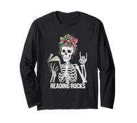 Funny Reading Rocks Skeleton Preschool Literacy Squad Past Long Sleeve T-Shirt