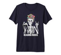 Funny Reading Rocks Skeleton Preschool Literacy Squad Past Premium T-Shirt