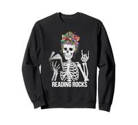 Funny READING ROCKS Skeleton Preschool Literacy Squad Past Sweatshirt