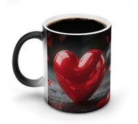 Funny Red Heart Love Color Changing Mug 11 Oz Heat Sensitive Ceramic Coffee Mugs with Hidden Design Temperature Changing Mug, Novelty Magic Cup Gift for Coffee Lover