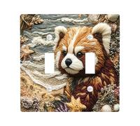 Funny Red Panda Themed Decorative Light Switch Cover Plate 2 Gang Double Toggle, Coastal Beach Seashell Electrical Faceplate for Kitchen Bathroom, Animal Switchcover Decor