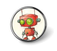 Funny Red Robot Brooch Pins Lapel Pins for Men Women Badge Button Cover Decorative Jewelry Charms for Hats Bags Backpacks Suits Shirts Scarves Clothing Accessories Banquet Wedding Gift