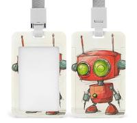 Funny Red Robot Id Badge Holder with Lanyard, Clear Vertical Card Protector Waterproof, Breakaway Safety Neck Strap, Heavy Duty Name Tag Holder for Nurse Teacher Officer Staff Women Men