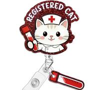 Funny Registered Cat Nurse Badge Reel, Cute Nursing Badge Holder with Retractable Clip, Name Tag Pediatric Work Badge Buddy, Gifts for Medical Student RN LPN CNA MA Teacher Doctor