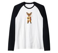 Funny Reindeer Wearing Sunglasses Playing Lute Raglan Baseball Tee