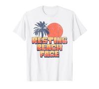 Funny Resting Beach Face Retro Sunset Palm Tree Vacation T-Shirt