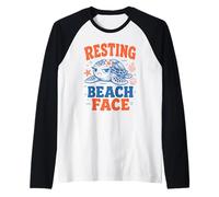 Funny Resting Beach Face Sea Turtle Grumpy Ocean Coastal Art Raglan Baseball Tee