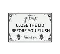 Funny Restroom Sign Close the Lid Before You Flush Designer Toilet Metal Sign Home Plaque Farmhouse Bath Shelf Decor 8x12 Inch（white）