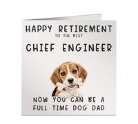Funny Retired Chief Engineer Full Time Dog Dad Card - Bold & Fun Design - Ideal for Retirement, Work Leaving or Colleague Farewell