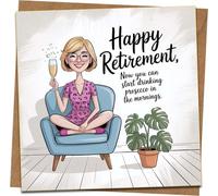 Funny Retirement Card - Happy Retirement Prosecco Mornings - 145mm x 145mm Square Greeting Card with Kraft Envelope - Humour Leaving Gift for Women Men Colleagues Friends