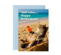 Funny Retirement Card - Relaxing on Beach with Cocktail - Humorous Leaving Card for Colleagues, Friends, Family, Brother, Sister, Uncle, Aunt, Dad, Mum, Him, Her - Retire Happy -Comes with Stickers