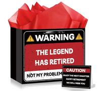 Funny Retirement Gift Bag for Men Women, Caution Themed Happy Retirement Wrapping Paper Bag with Tissue Paper Card Funny Legend Retired Gifts for Men Women Coworker Farewell Going Away Party Favors