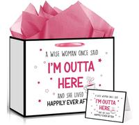 Funny Retirement Gift Bag Retirement Gift Wrapping Paper Bag with Tissue Paper Greeting Card Going Away Party Leaving Gift for Wise Women Retired Office Coworker Farewell Party Supplies Decorations