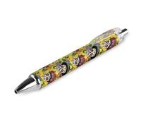 Funny Retractable Ballpoint Pen, Day of The Dead Sugar Skull Ball Point Pens, Extra Fine, 0.5mm, Black Ink, Bulk Refillable Write Smoothly Rollerball Pens for Teens Boys Girls
