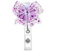 Funny Retractable Keychain Bow Nurse Badge Reel, Cute Work Badges Holder Clip, Sparkling Id Card Badges Reels Nursing Student Medical Worker Teacher Doctor Id Name Badge Clip Accessories(Purple)