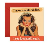 Funny Retro Birthday Card for Women Men - ‘Seafood Diet’ Joke - Food Humour Gifts for Colleagues, Besties, BFF, Coworkers, Friends, Mum, Sister, Wife, Girlfriend, Husband - Comes with Stickers