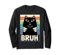 Funny Retro Cat Bruh Meme, Sarcastic Humor Long Sleeve T-Shirt