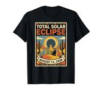 Funny Retro Cats Total Solar Eclipse August 12 2026 Event Value Graphic T-Shirt, Men, Black, S