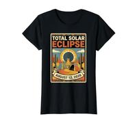 Funny Retro Cats Total Solar Eclipse August 12 2026 Event Value Graphic T-Shirt, Women, Black, XL