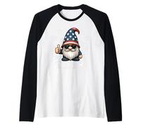 Funny Retro Cool Patriotic Gnome Giving Thumbs Up with Stars Raglan Baseball Tee