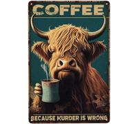 Funny Retro Cow Coffee Metal Signs Cow Signs Wall Decor Gifts For Cow Lovers Coffee Because Murder Is Wrong Signs Vintage Cow Tin Sign For Bar Kitchen Coffee Bar Wall Decoration Poster 5.5x8 Icnh