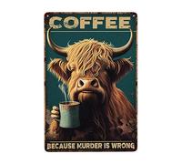 Funny Retro Cow Coffee Metal Signs Cow Signs Wall Decor Gifts for Cow Lovers Coffee Because Murder Is Wrong Signs Vintage Cow Tin Sign for Bar Kitchen Coffee Bar Wall Decoration Poster 8x12 Inch