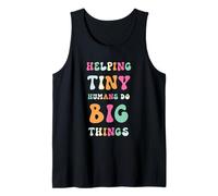 Funny Retro Helping Tiny Humans Do Big Things Teacher Tank Top