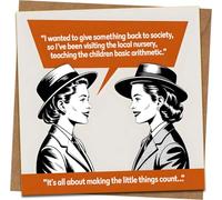 Funny Retro Math Pun Greeting Card - “Making the Little Things Count” - 145mm x 145mm Square - Humorous Vintage Ladies Design - Kraft Envelope Included - For Teacher, Birthday, Thank You