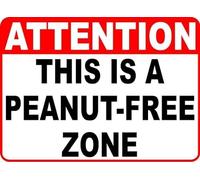 Funny Retro Metal Tin Sign Attention Peanut Free Zone Tin Signs for Kitchen Home Office Bar Cafe Decor 8x12 Inch.
