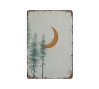 Funny Retro Metal Tin Sign Moon And Sun Print Trees Moon And Sun Landscape Mid Century Modern Minimal Wall Art Home Bar Kitchen Coffee Man Cave Garage Wall Decor Art Tin Sign 12x16 Inch