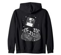 Funny Retro Raccoon Worship Old Floppy Disk Zip Hoodie